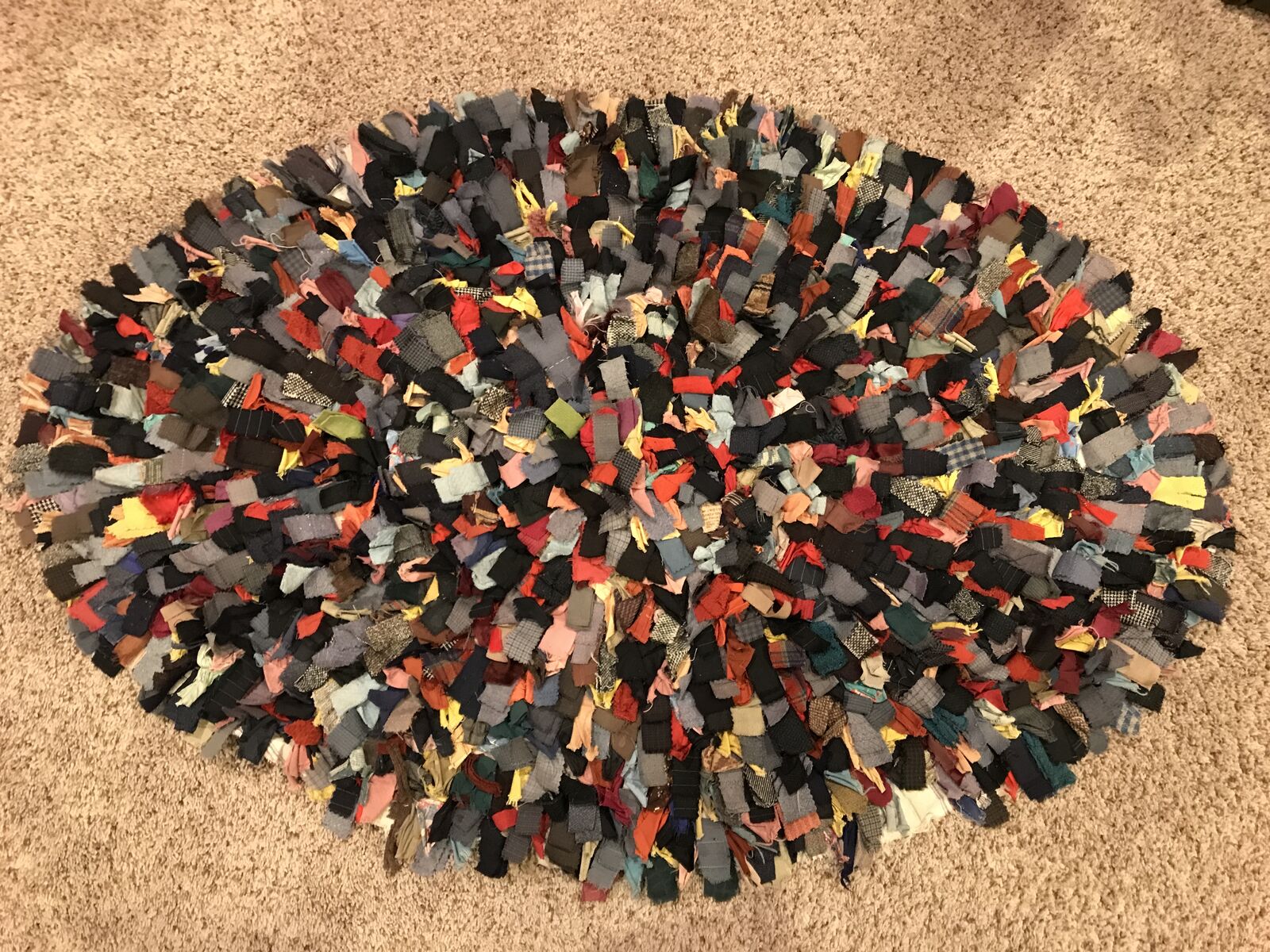 Vintage Oval Handmade American Rag Rug 42” x 30” Approx.