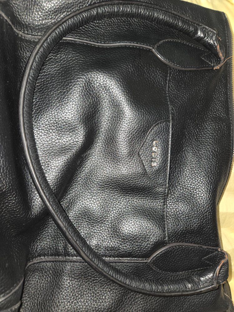 Lodis Black Leather Tote Bag with Floral Print Lining, Spacious Handbag