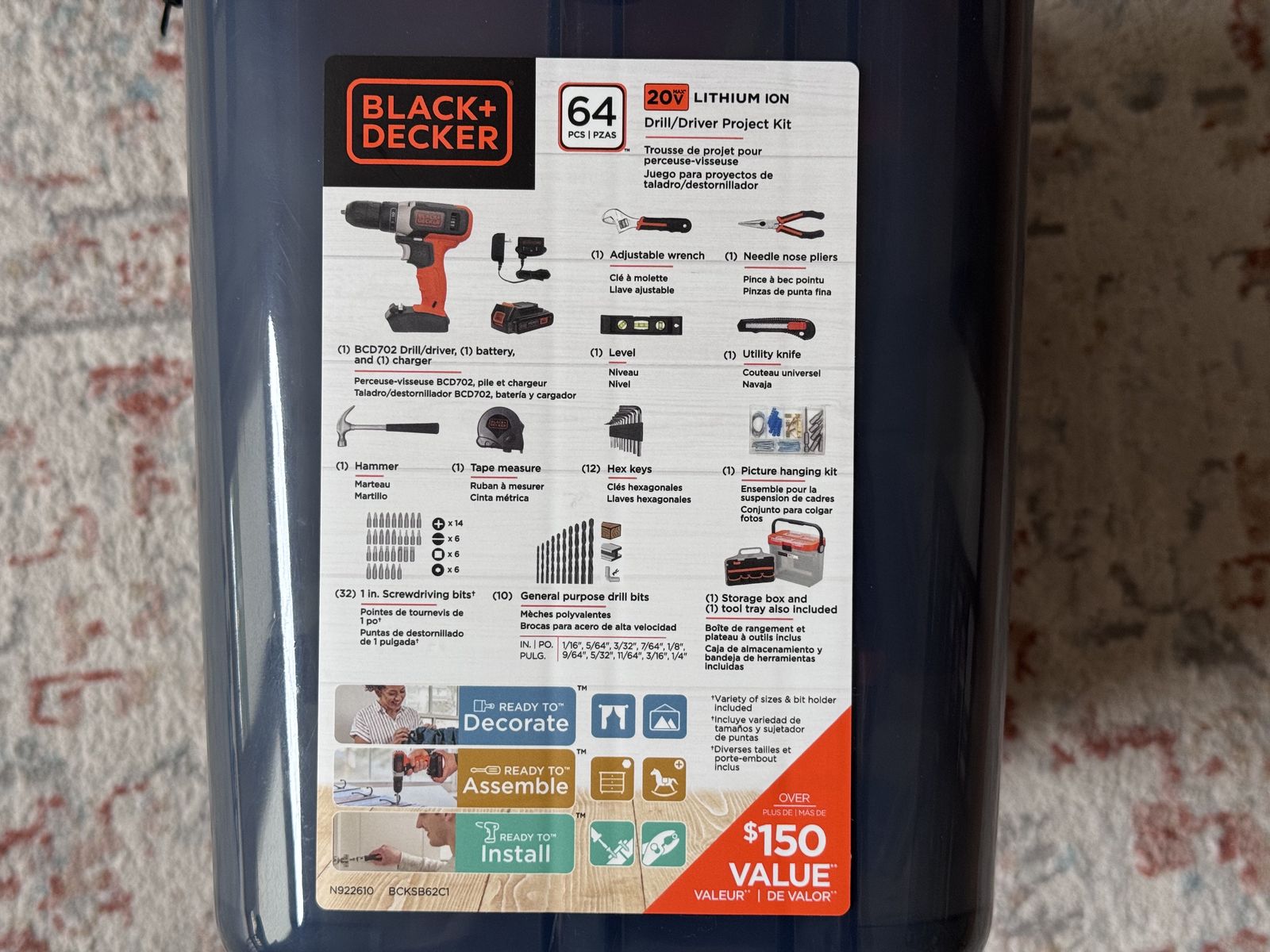 Black + Decker 20V MAX POWERCONNECT Cordless Drill with 64pc Home Project Kit Tool Box, Battery Charger Included