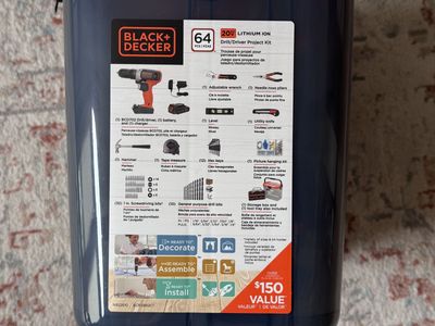 Black + Decker 20V MAX POWERCONNECT Cordless Drill with 64pc Home Project Kit Tool Box, Battery Charger Included