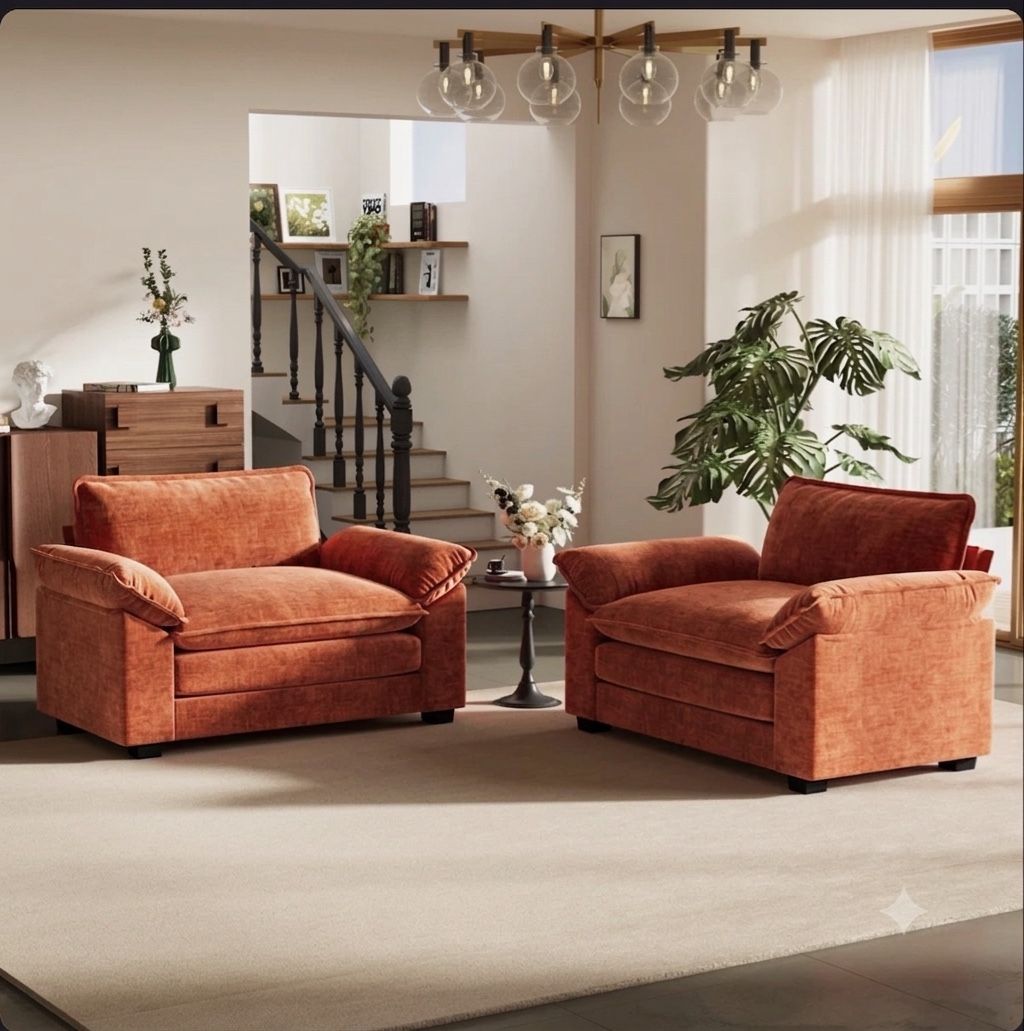 Pair of Terracotta Upholstered Armchairs - Cozy & Stylish Seating for Any Room
