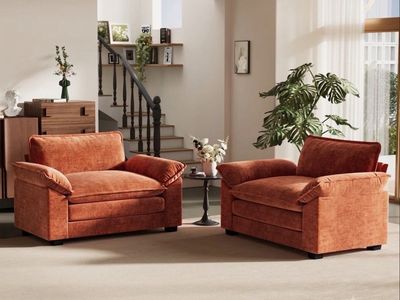 Pair of Terracotta Upholstered Armchairs - Cozy & Stylish Seating for Any Room