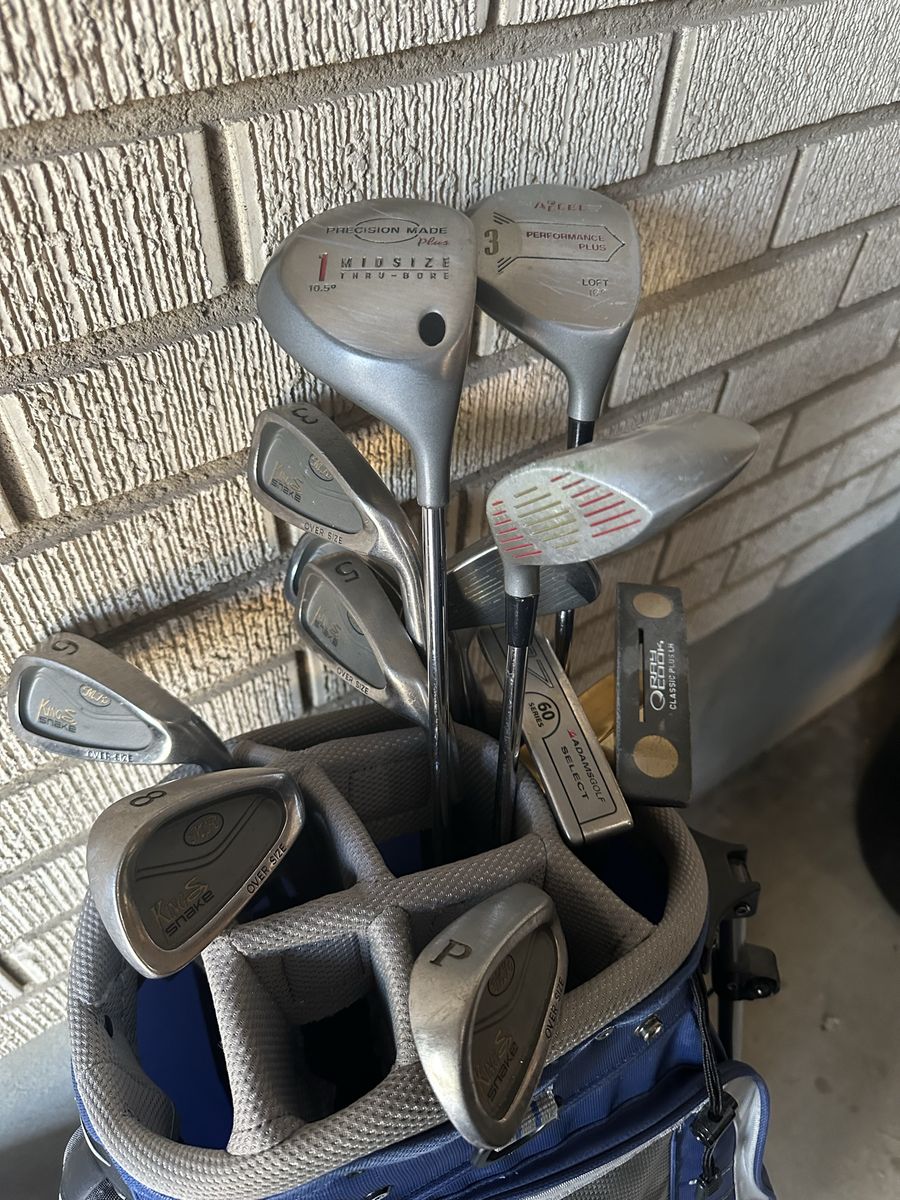 Used Nike Golf Bag with Assorted Golf Clubs - Precision Made, Aztee, Ram, and Lynx Clubs Included