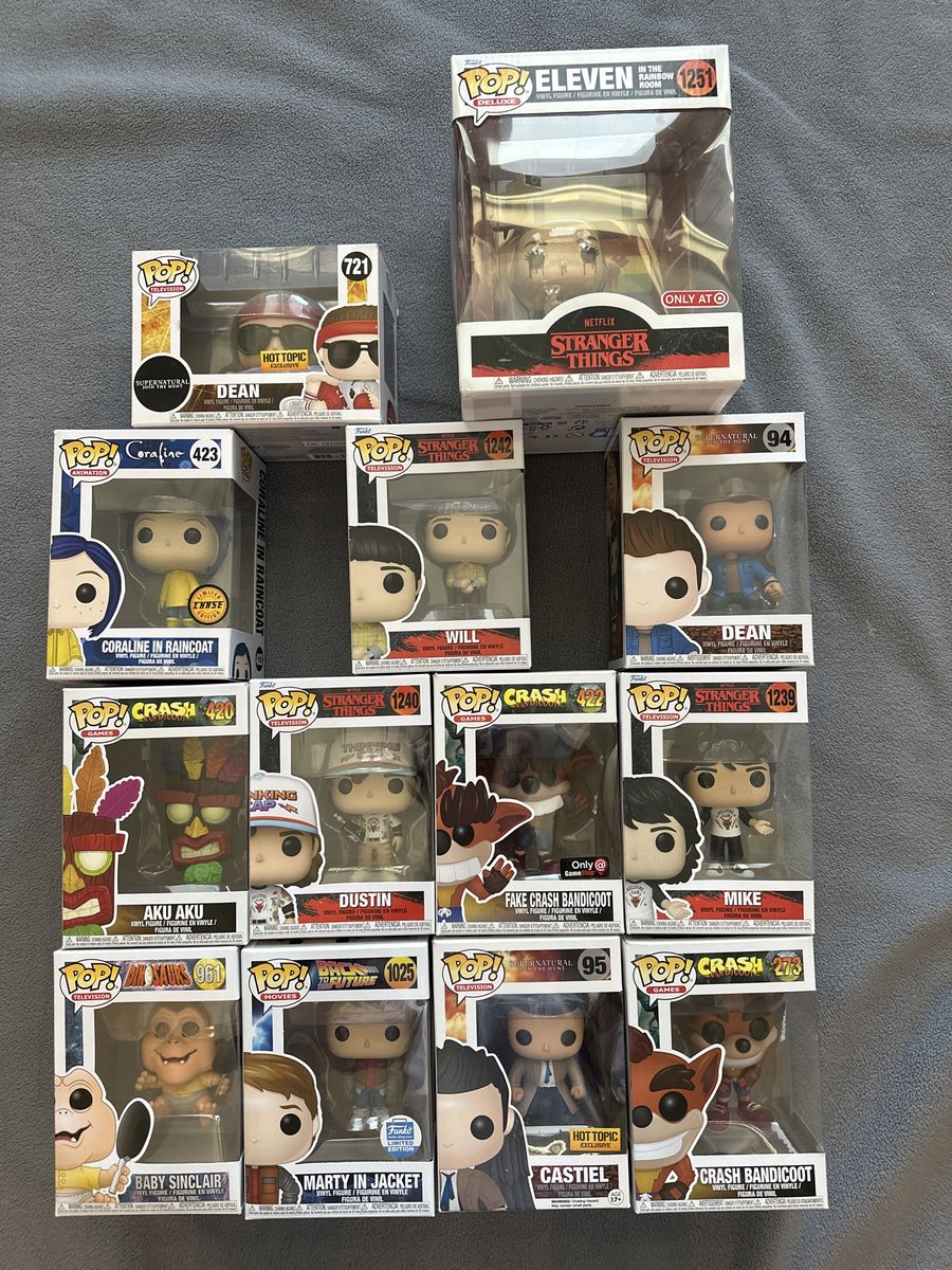 Funko Pop! Vinyl Figure Lot - Stranger Things, Coraline, Crash Bandicoot, Supernatural & More (12 Figures)
