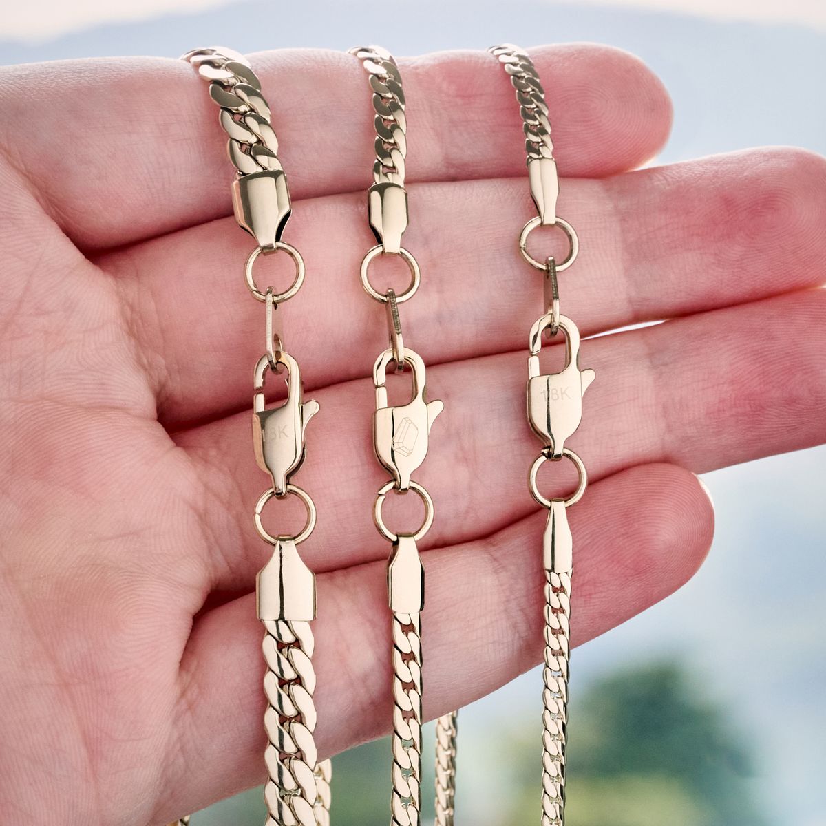 Genuine 18K Gold Filled Curb Chain Necklace - Various Lengths & Widths Available