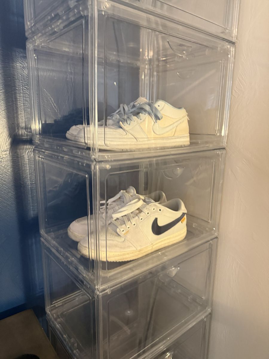16-Pack Clear Plastic Stackable Shoe Storage Boxes - Front Drop Door Display Cases