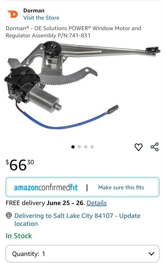 Dorman 741-831 OE Solutions Power Window Motor & Regulator Assembly for 93-11 Ford Ranger (Driver Side)