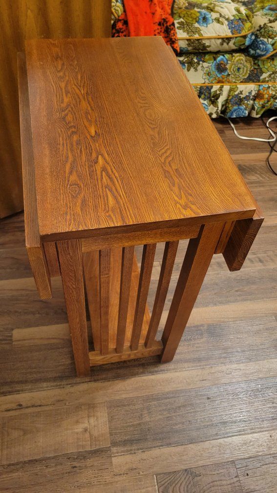 Wood Drop Leaf End Table with Slatted Sides - Good Condition