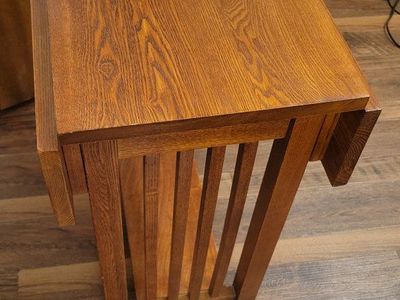 Wood Drop Leaf End Table with Slatted Sides - Good Condition