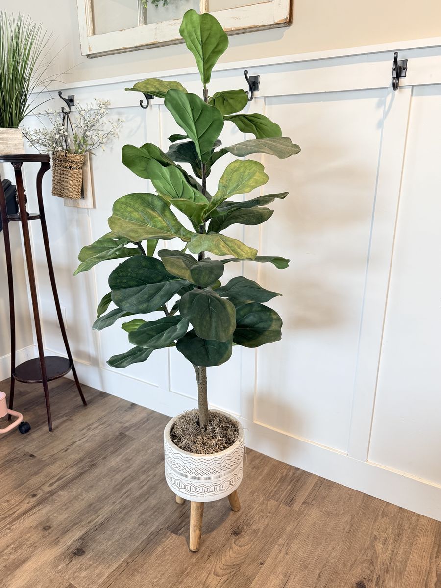 Faux Green Fiddle Leaf Tree With Planter