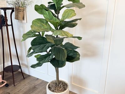 Faux Green Fiddle Leaf Tree With Planter