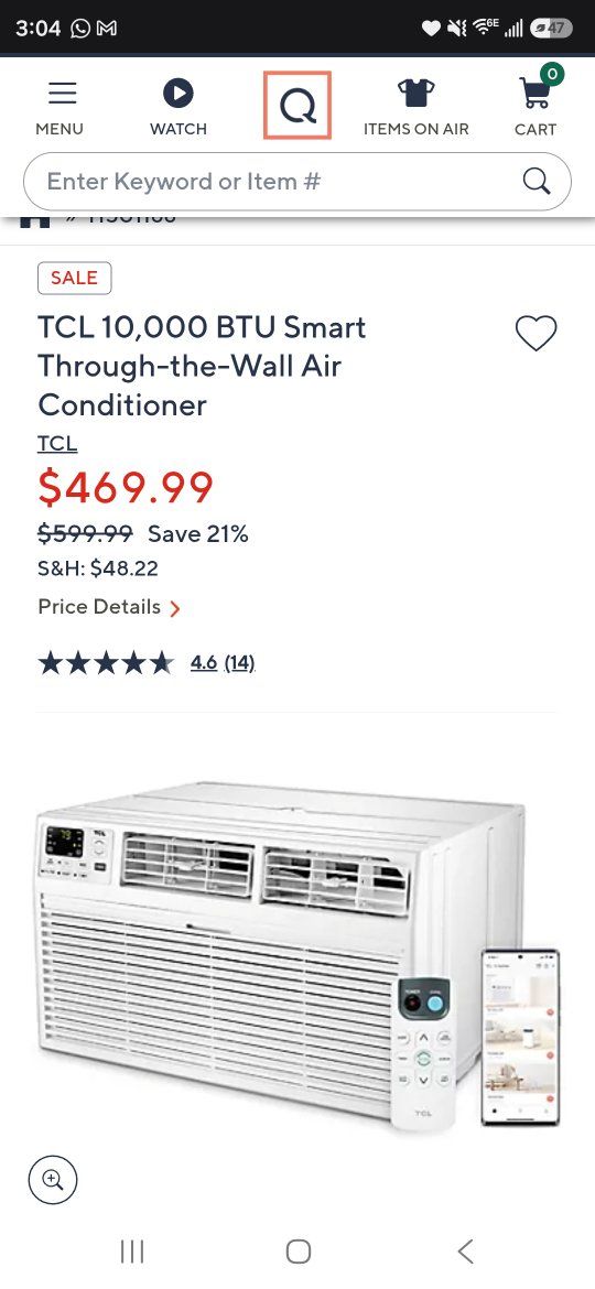 TCL 10,000 BTU Smart Through-the-Wall Air Conditioner, White, New in Box