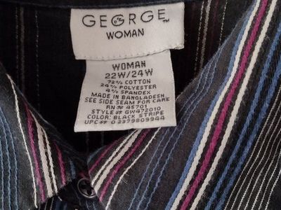 George Woman Plus Size 22W/24W Striped Long Sleeve Button-Up Shirt Stretch