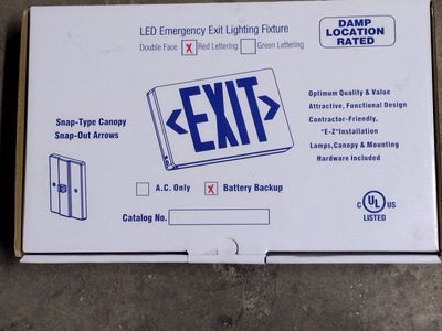 LED Emergency Exit Lighting Fixture Double Face Red Lettering Battery Backup