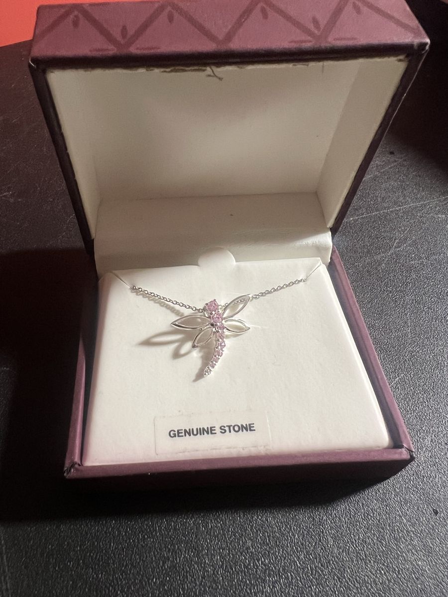 925 Sterling Silver Dragonfly Necklace with Pink Gemstones