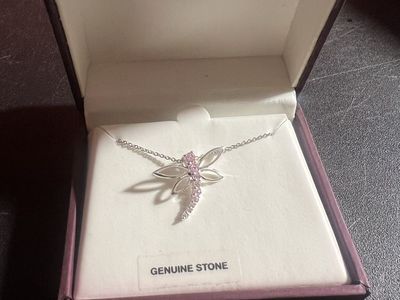 925 Sterling Silver Dragonfly Necklace with Pink Gemstones