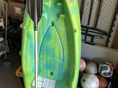 Two kayaks both have paddles included