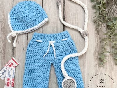 Baby Scrubs Doctor Outfit Photo Prop Crochet