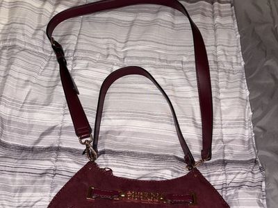 Guess Maroon Suede Shoulder Bag / Crossbody Purse with Gold Hardware