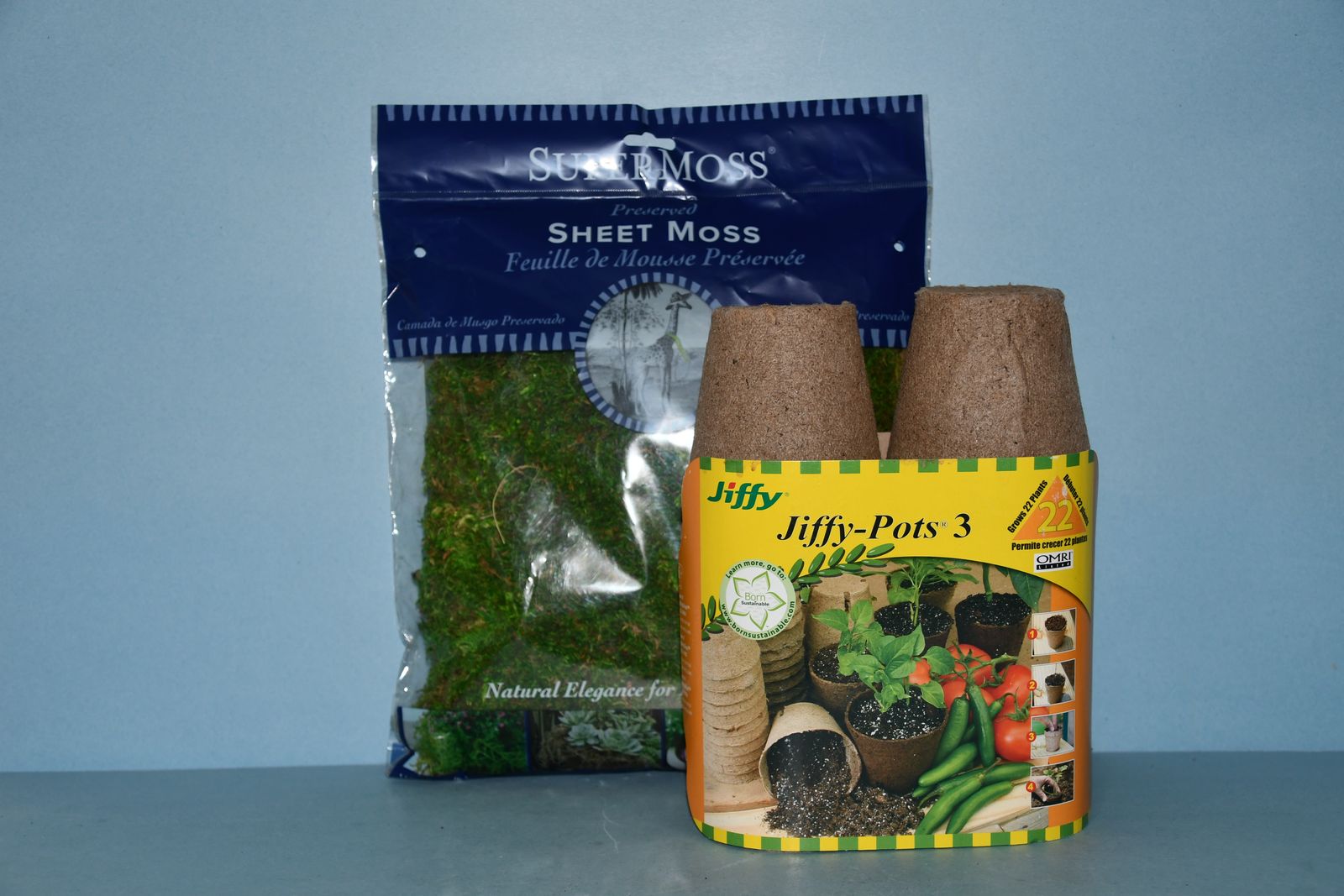 22 NEW JIFFY PEAT POTS (3") + NEW BAG of SHEET MOSS ~ ALL FOR $5