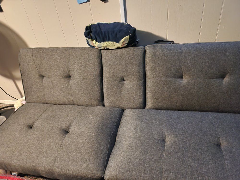 Gray Tufted Fabric Futon Sofa Bed - Modern Convertible Sleeper