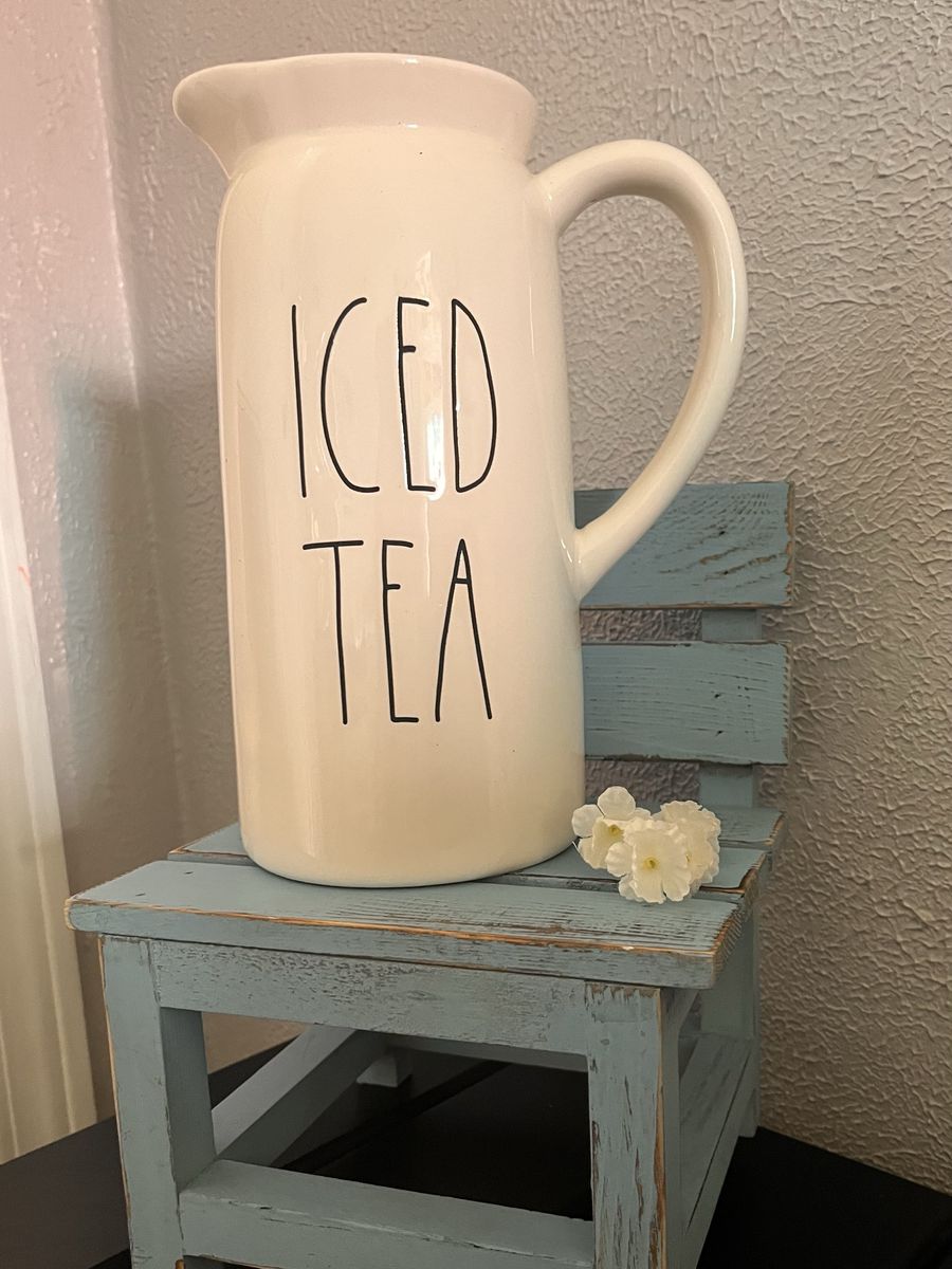 Rae Dunn ICED TEA Ceramic Pitcher White Farmhouse Style