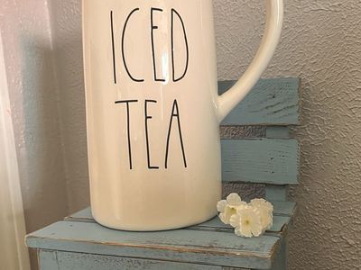 Rae Dunn ICED TEA Ceramic Pitcher White Farmhouse Style