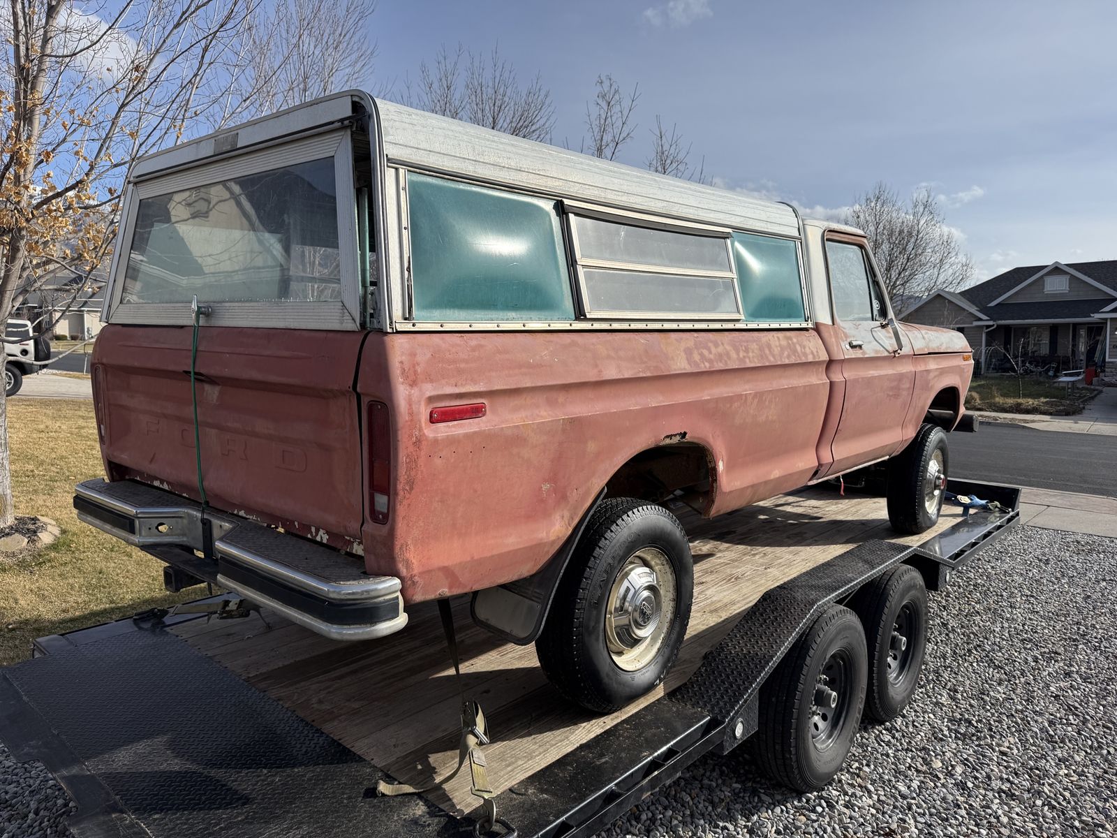 1973 Ford F-250 Pickup Truck - No Engine, Clean Title, Camper Shell Included