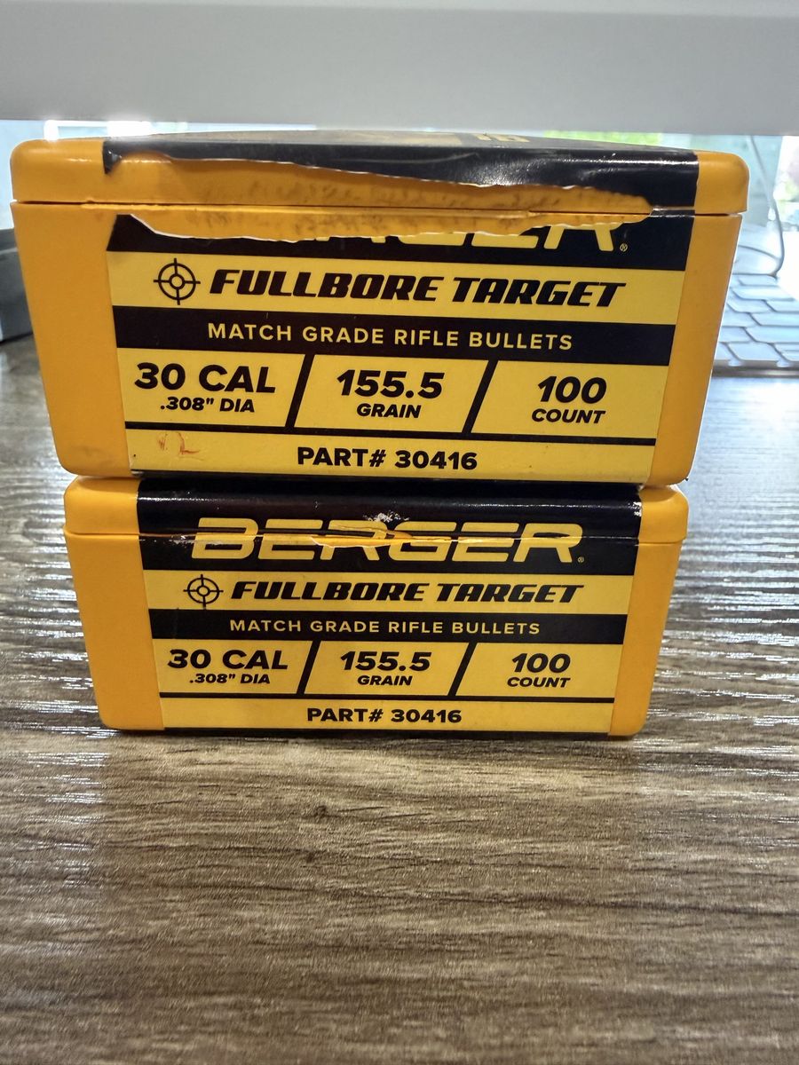 Berger Fullbore Target .30 Cal 155.5 Grain Match Grade Rifle Bullets 135 Count