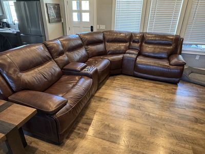 Luxurious Brown Power Reclining Sectional Sofa with Console & Cupholders - Theatre Seating