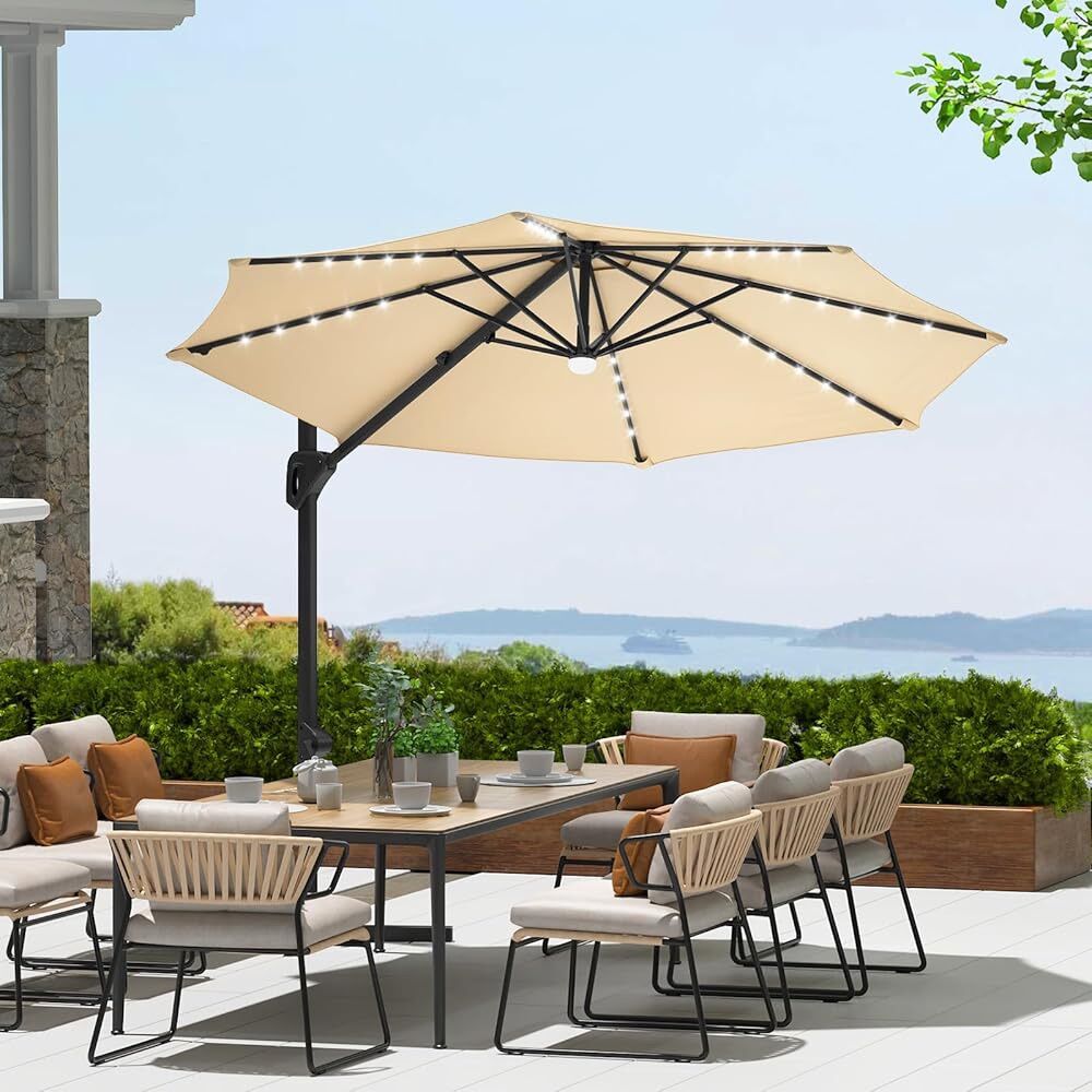 Tan 10Ft cantilever patio umbrella