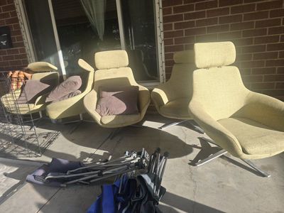 FREE Set of 3 Mid-Century Modern Swivel Accent Chairs - Yellow/Green Fabric
