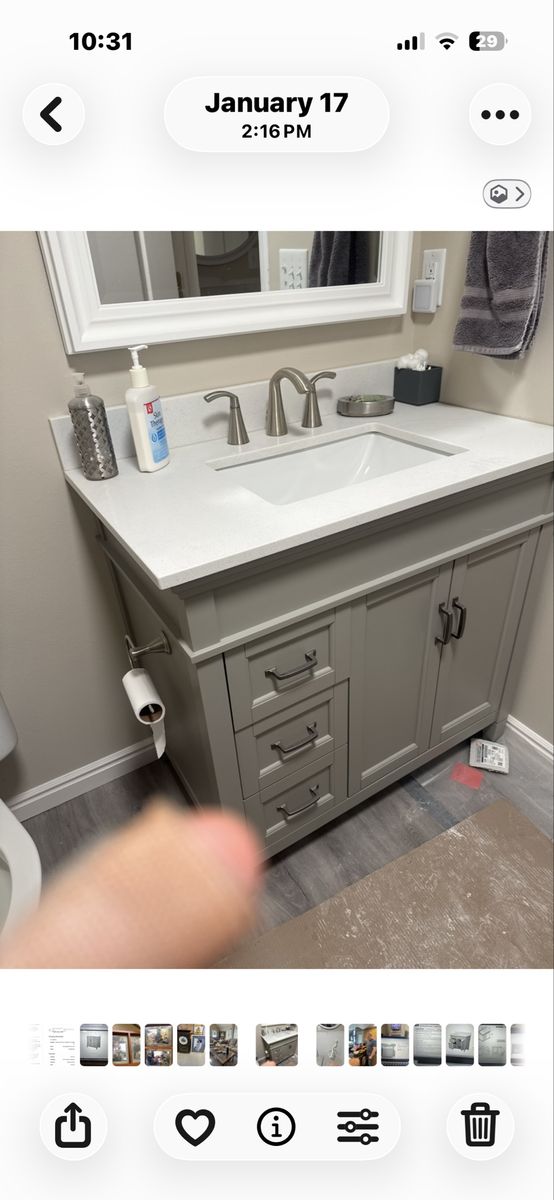 36-inch White Solid Surface Vanity Top with Undermount Sink
