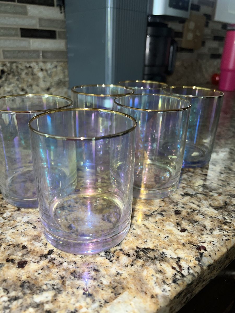 Iridescent Gold Rimmed Drinking Glasses - Set of 6