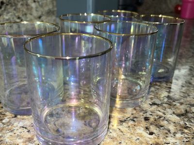 Iridescent Gold Rimmed Drinking Glasses - Set of 6