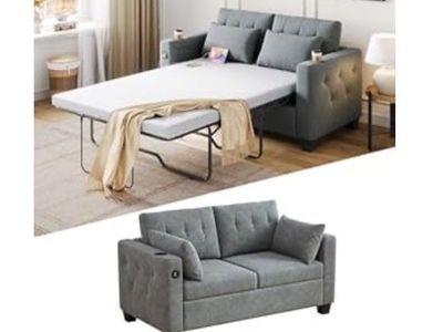 Solid Wood Full Sofa Bed with Memory Foam Mattress, 2-in-1 Design, 400 lbs Weight Capacity, Removable & Washable Covers