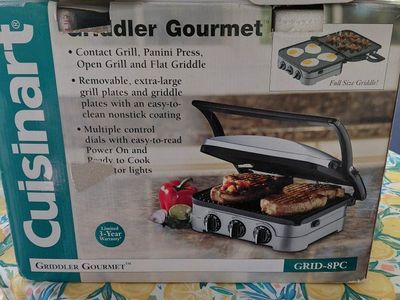 Cuisinart Griddler Gourmet GRID-8PC Panini Press & Flat Griddle - New