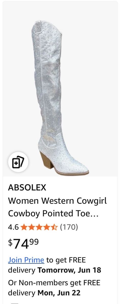 ABSOLEX Women's Rhinestone Cowgirl Boots - Pointed Toe, Knee-High, Western Style
