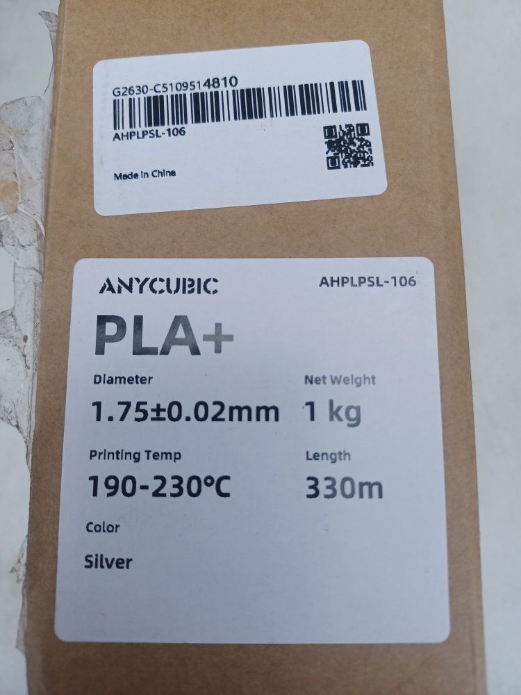 Anycubic PLA+ 3D Printer Filament, 1.75mm, 1kg, 330m, Silver - New