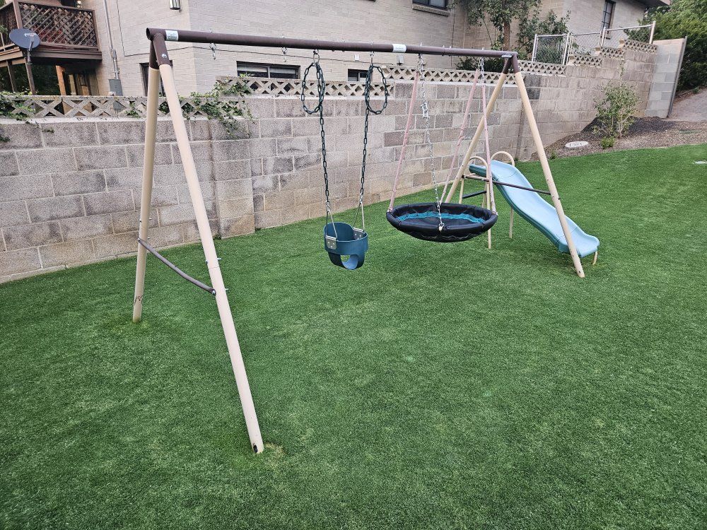Metal Swing Set with Slide, Toddler Bucket Swing, and Saucer Swing