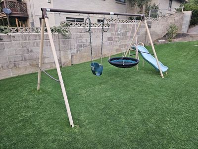 Metal Swing Set with Slide, Toddler Bucket Swing, and Saucer Swing