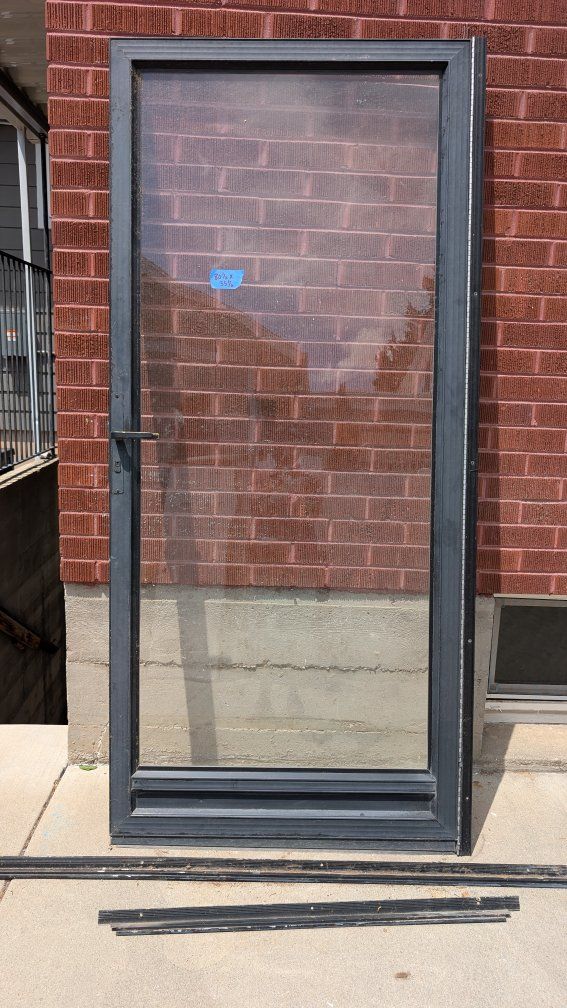 Black Storm Door 80.5" x 35.5" with Clear Glass Panel and Hardware