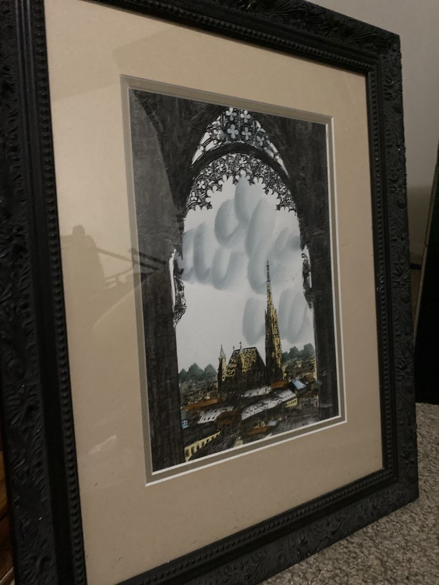 Vintage "Stephansdom Wien" Framed Art Print - European Cityscape Gothic Architecture- please make offer if interested in buying