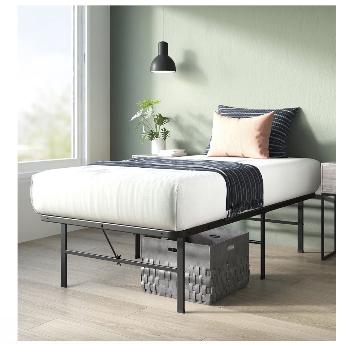 Black Metal Twin Foldable Bed with Mattress