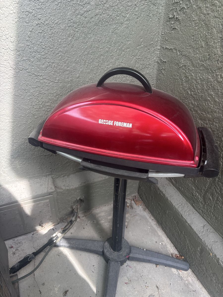George Foreman Indoor/Outdoor Electric Grill w/ Stand - Red, Portable, Used