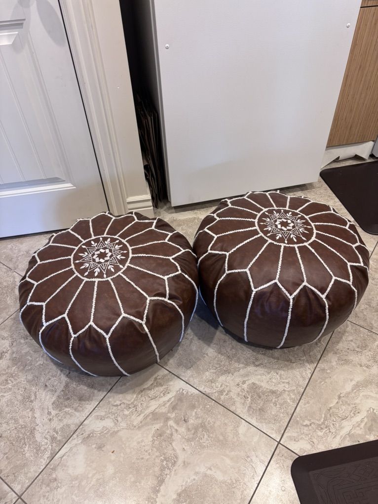 Boho Chic Moroccan Faux Leather Ottomans