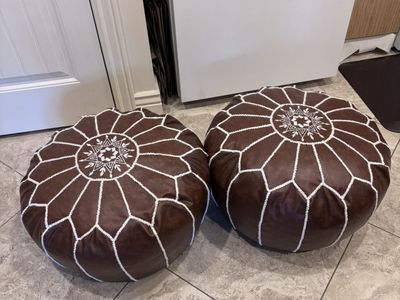 Boho Chic Moroccan Faux Leather Ottomans