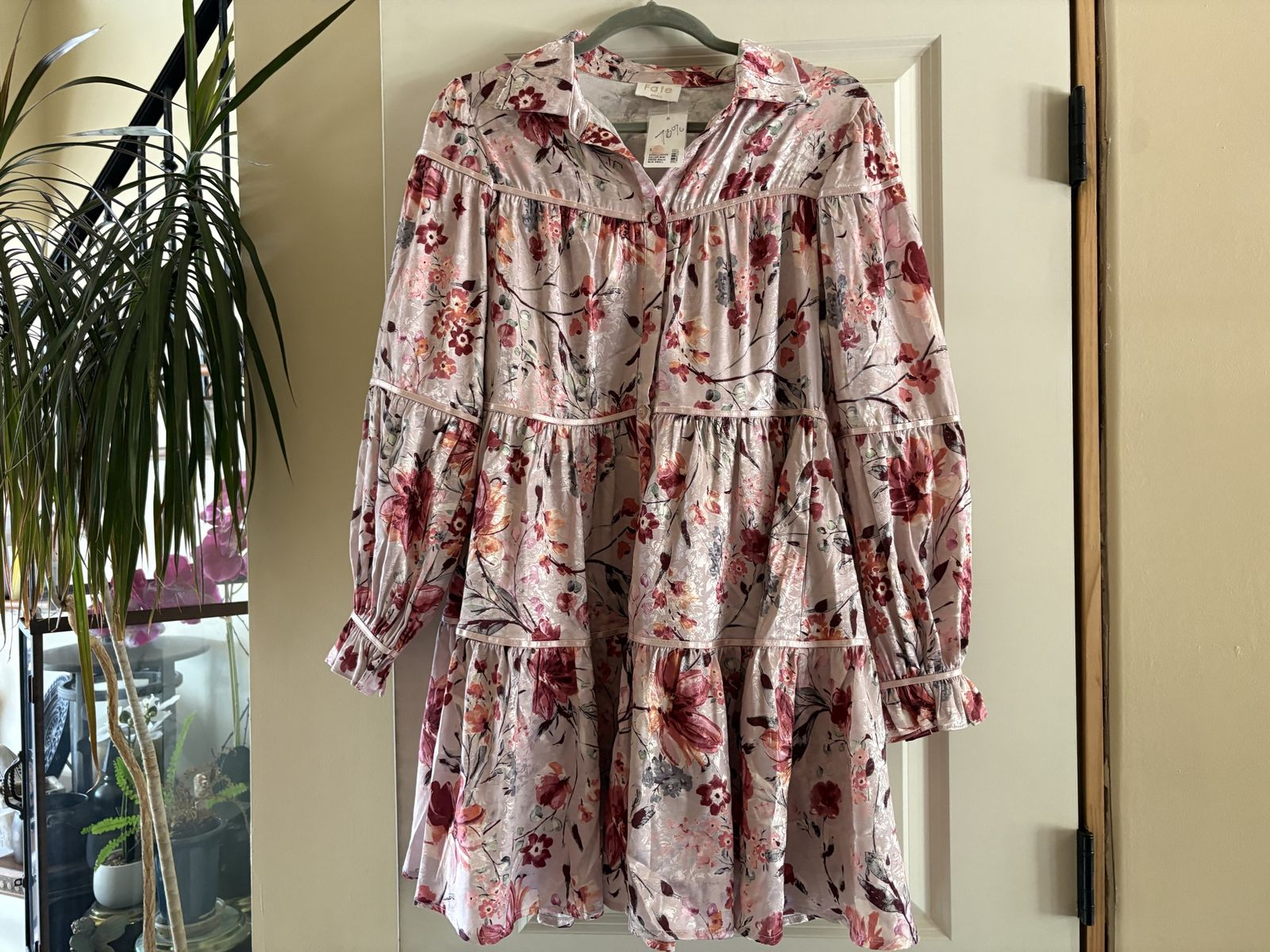 New Pink Floral Button Down Mini Dress Sz S or M