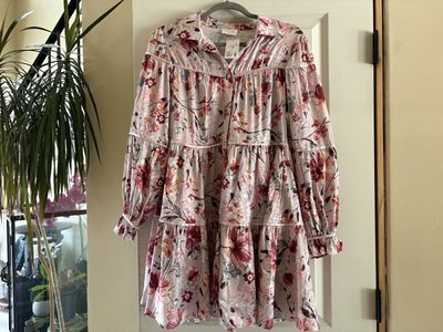 New Pink Floral Button Down Mini Dress Sz S or M