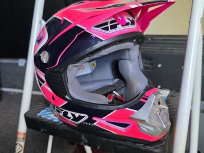 Fly Racing Youth Pink/Black Motocross Helmet & Zeus Red Open Face Helmet Size S